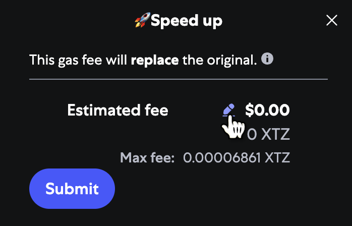 Setting a new fee for a new transaction