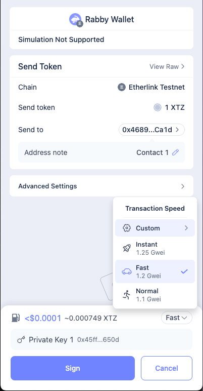 Selecting the speed for the transaction