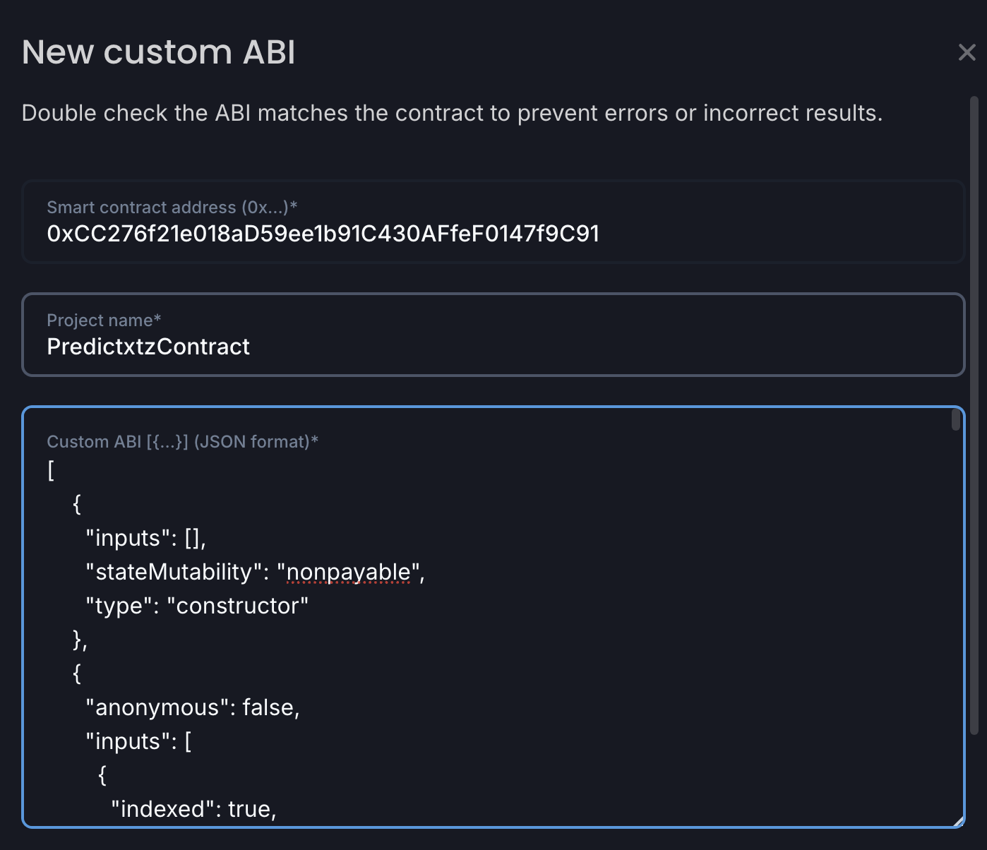 Adding a name and custom ABI for the contract